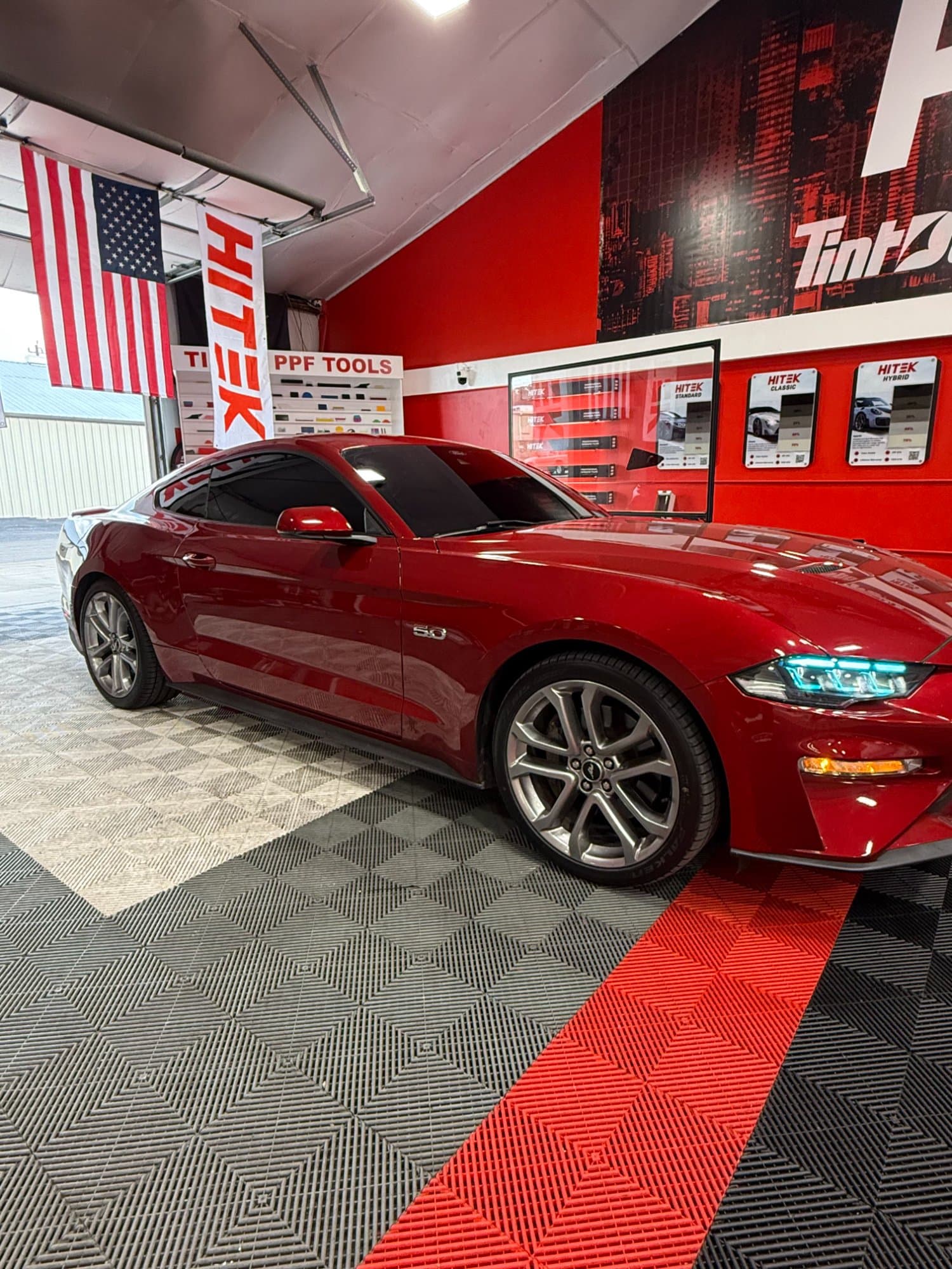 Ford Mustang GT after tint removal and fresh installation - 713 Tint Lab Houston